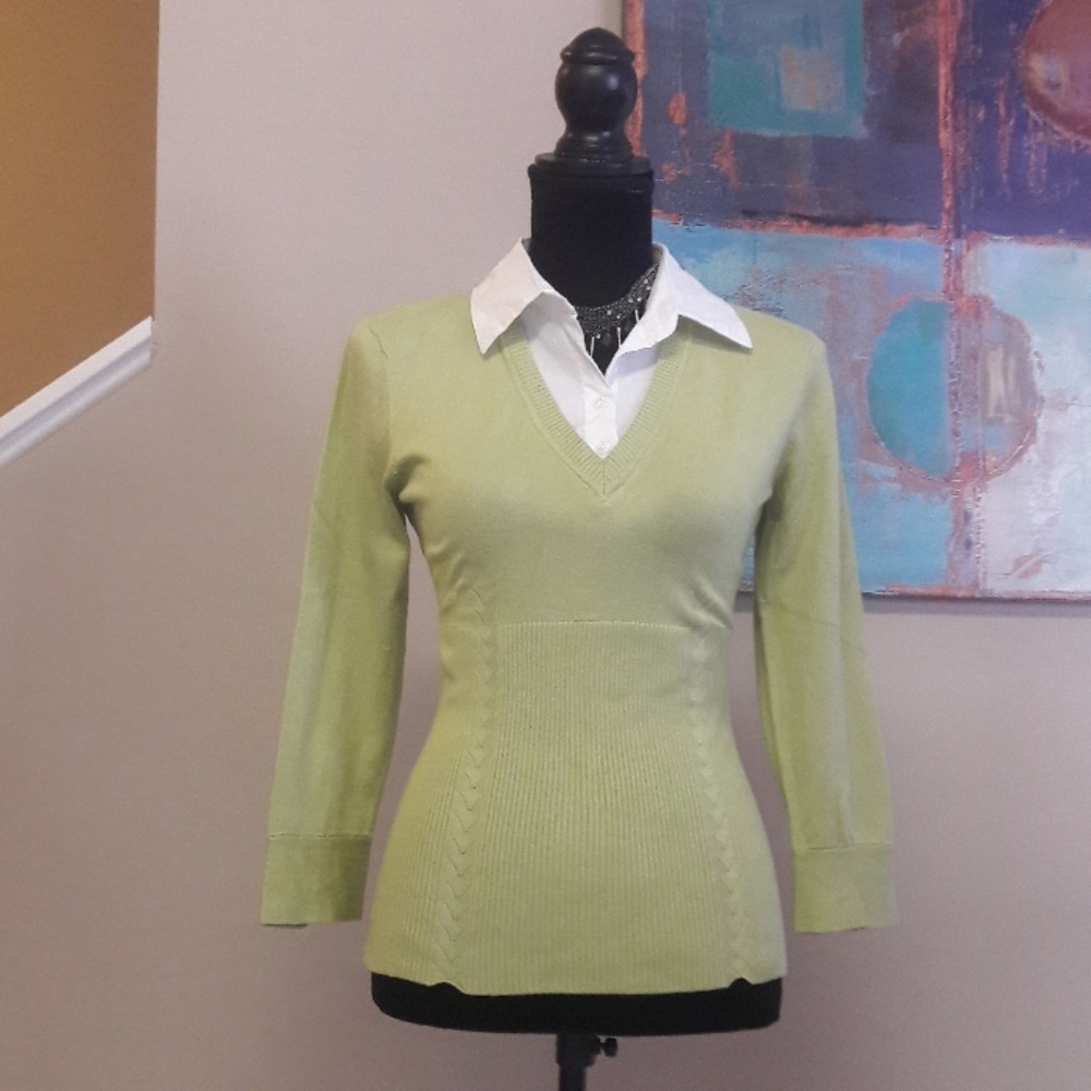 George Light Green V-Neck Fitted Sweater